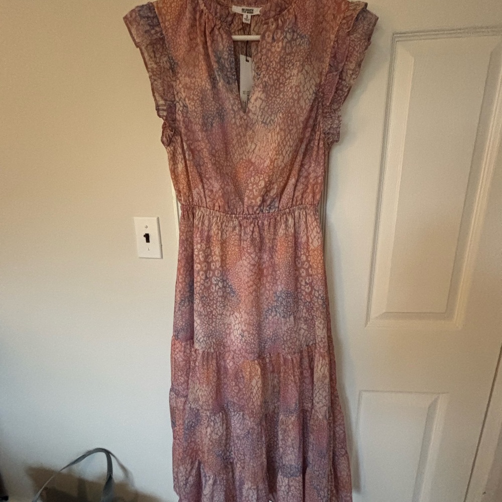 BB Dakota NWT Ruffled Pink and Blue Patterned Dress